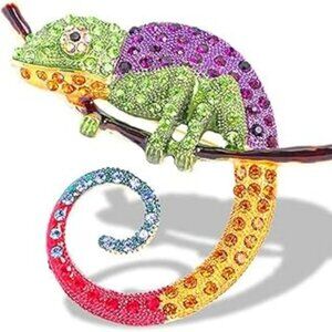 Colorful Chameleon Pin Brooch with Rhinestones
